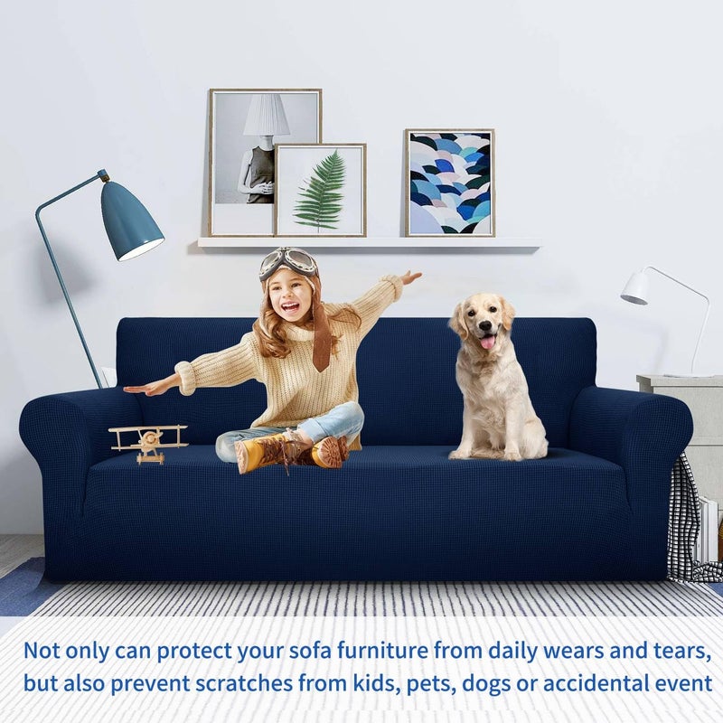 MAXIJIN Stretch Loveseat Sofa Slipcovers 1 Piece Love Seat Couch Covers for 2 Cushion Couch Non Slip Sofa Cover Washable Dog Cat Proof Furniture Protector Pet Friendly (Loveseat, Navy Blue) - Image 2